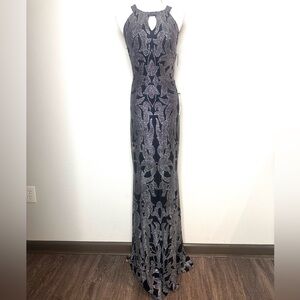 NWT! Betsy & Adam | Black and Silver Evening Dress